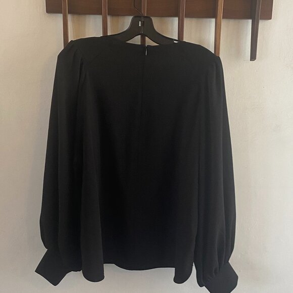 GANNI BLOUSE BLACK HEAVY CREPE BLOUSON SLEEVE TOP - Picture 2 of 8